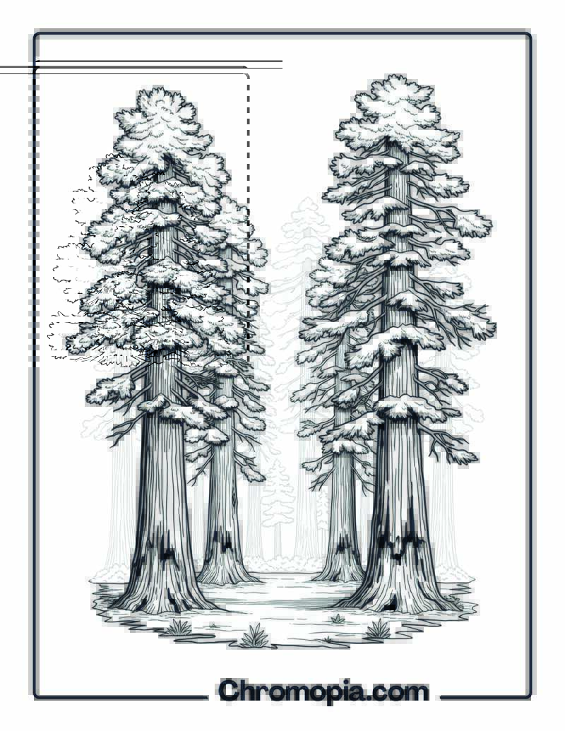 Ancient Redwood Forest Clearing Coloring Page
