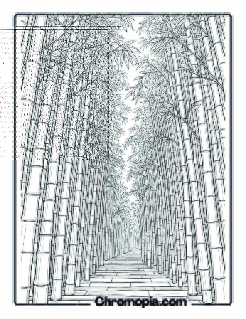 Bamboo Forest Path Coloring Sheet