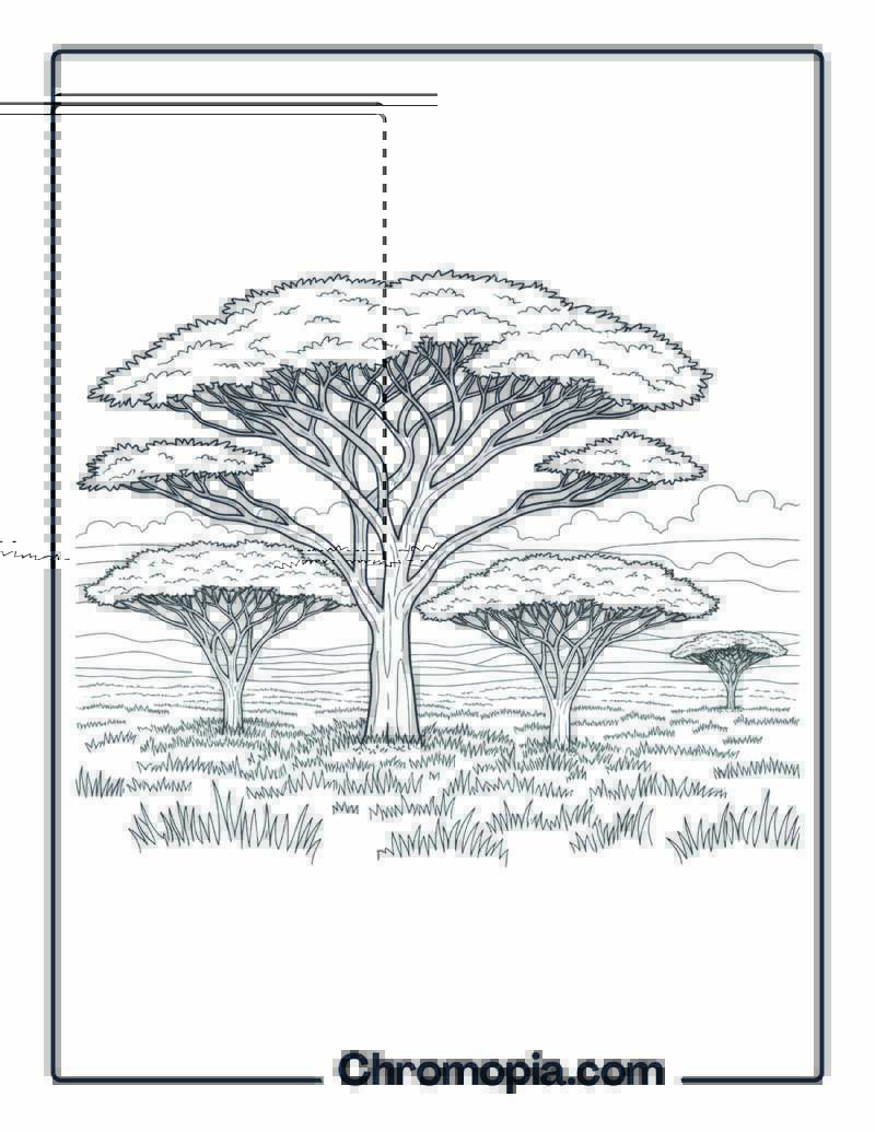 Savannah Acacia Tree Cluster Coloring Sheet
