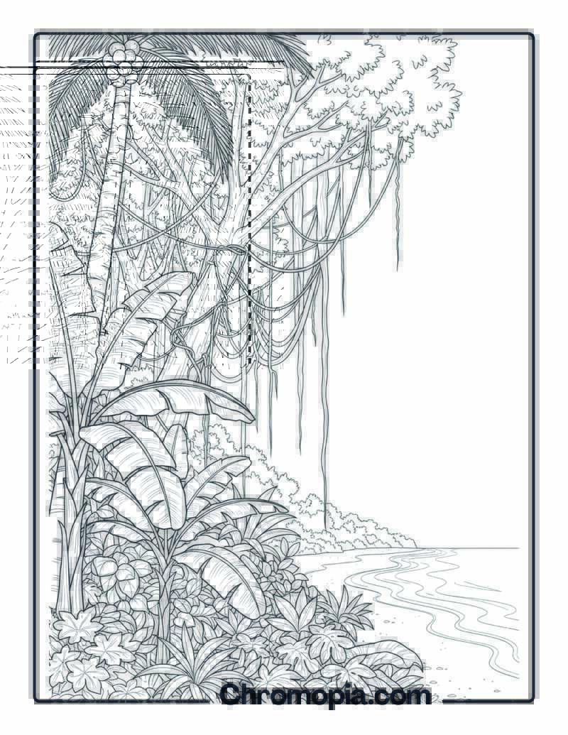 Tropical Island Jungle Edge Coloring Page