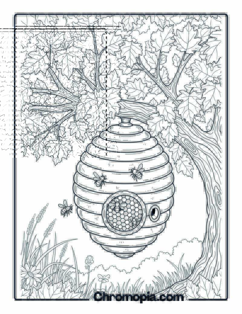 Bees Nest Hanging from Tree Branch Coloring Page
