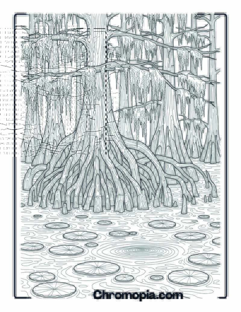 Cypress Swamp Scene Coloring Page