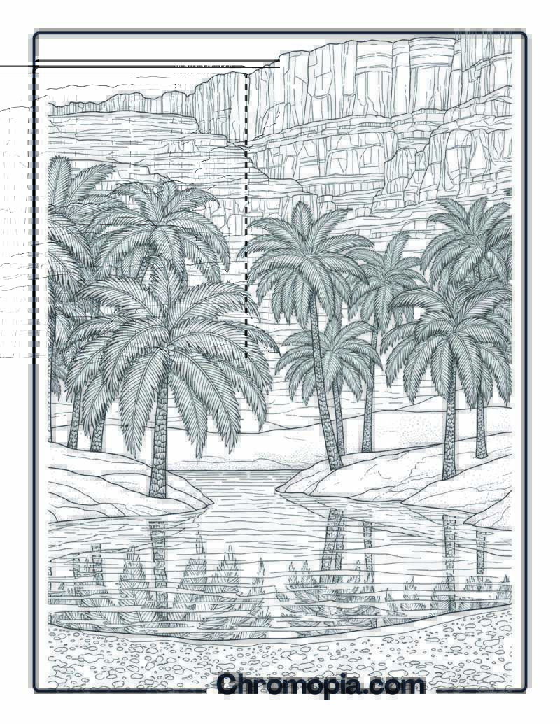 Desert Oasis Palm Grove Coloring Sheet