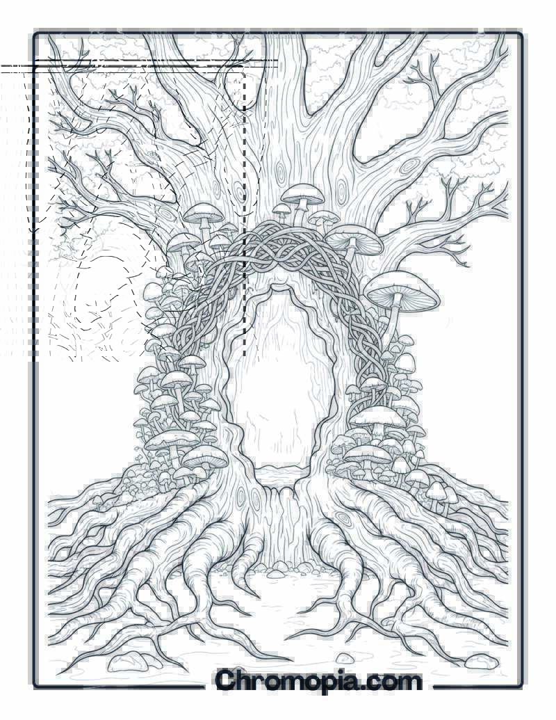 Enchanted Ancient Tree with Hollow Coloring Page