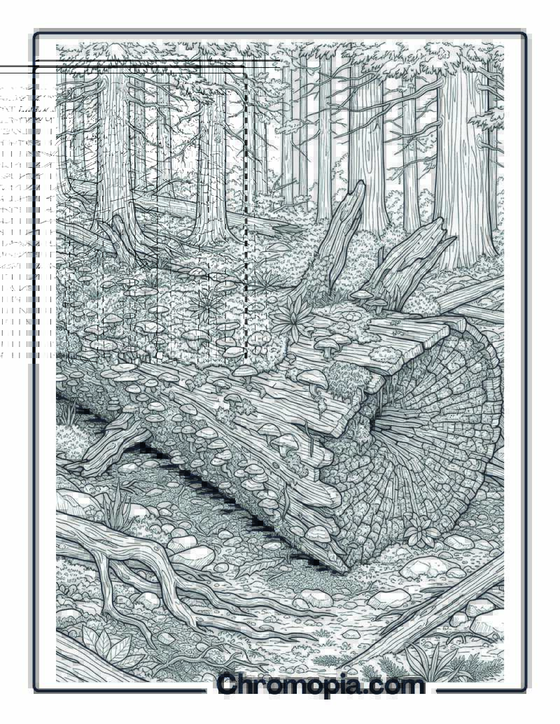 Fallen Log in Old Growth Forest Coloring Page