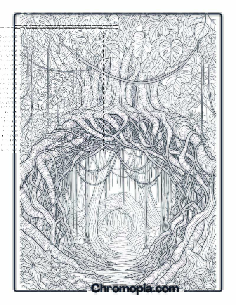 Giant Root Archway in Jungle Coloring Page