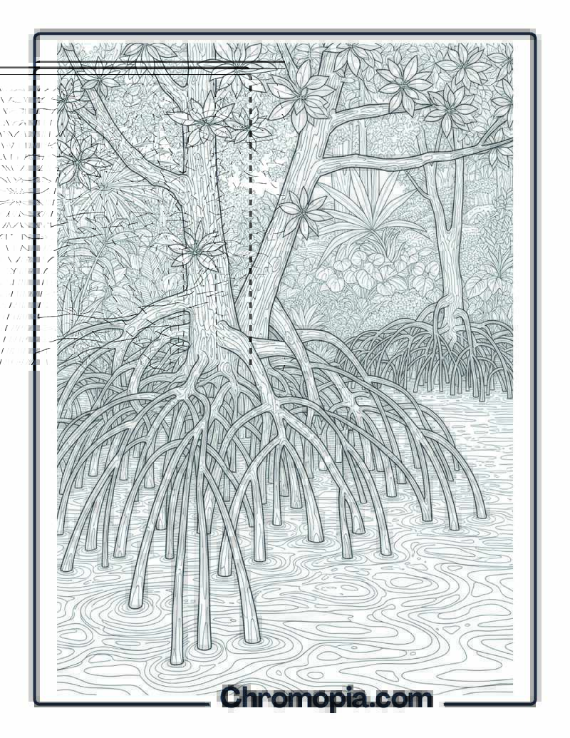 Mangrove Roots in Coastal Jungle Coloring Sheet