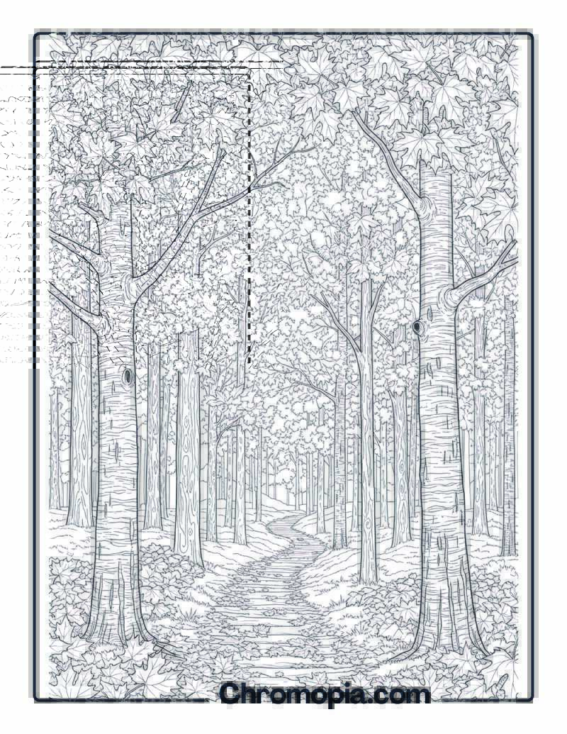 Maple Forest in Autumn Scene Coloring Sheet