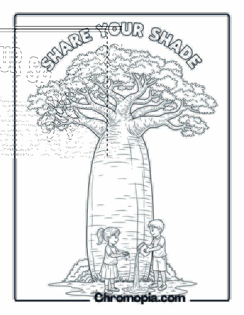Baobab Tree Kindness Sharing Coloring Page