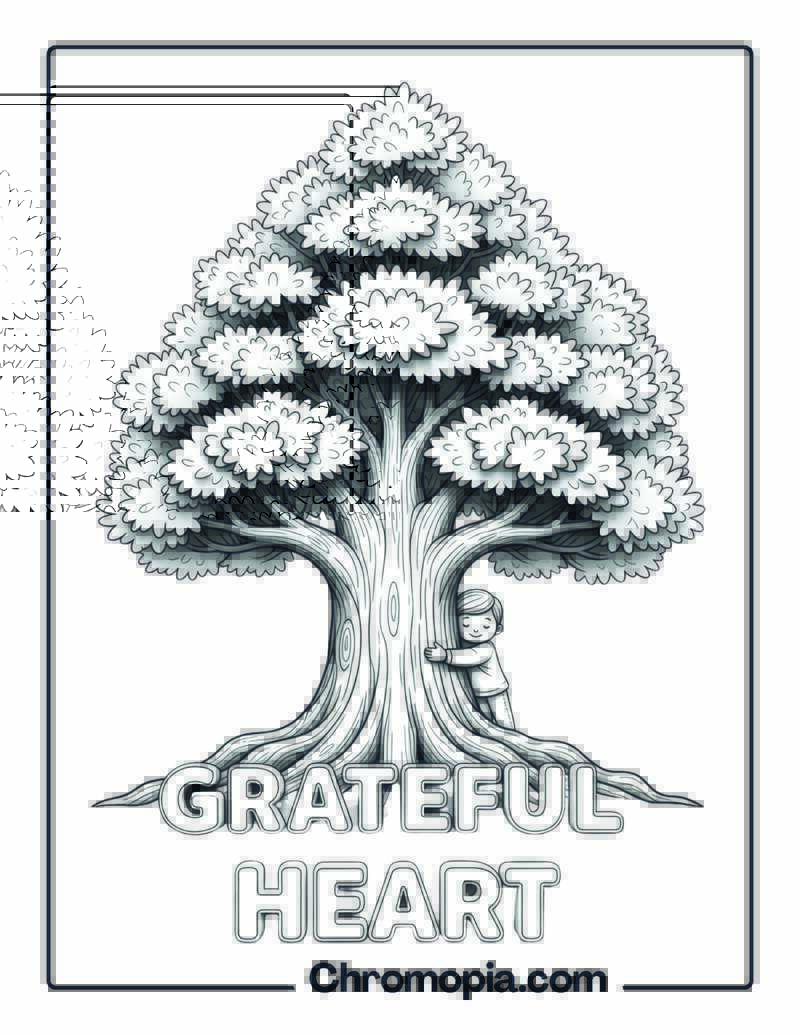 Giant Oak Tree Gratitude Coloring Page