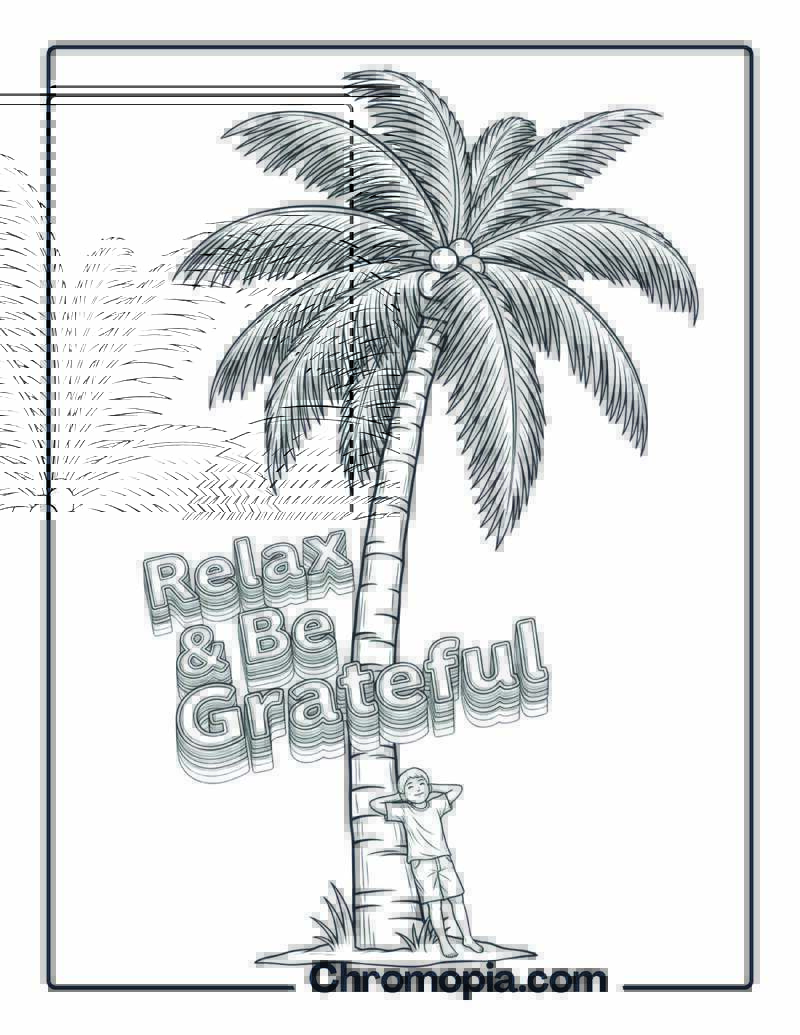 Palm Tree Relax Gratitude Coloring Sheet