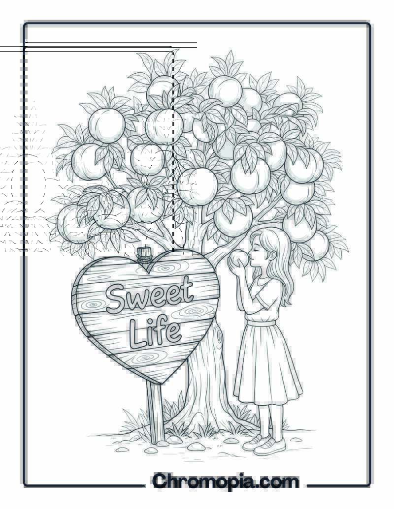 Peach Tree Sweet Life Coloring Page