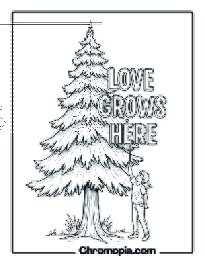 Tall Pine Tree Love Theme Coloring Page