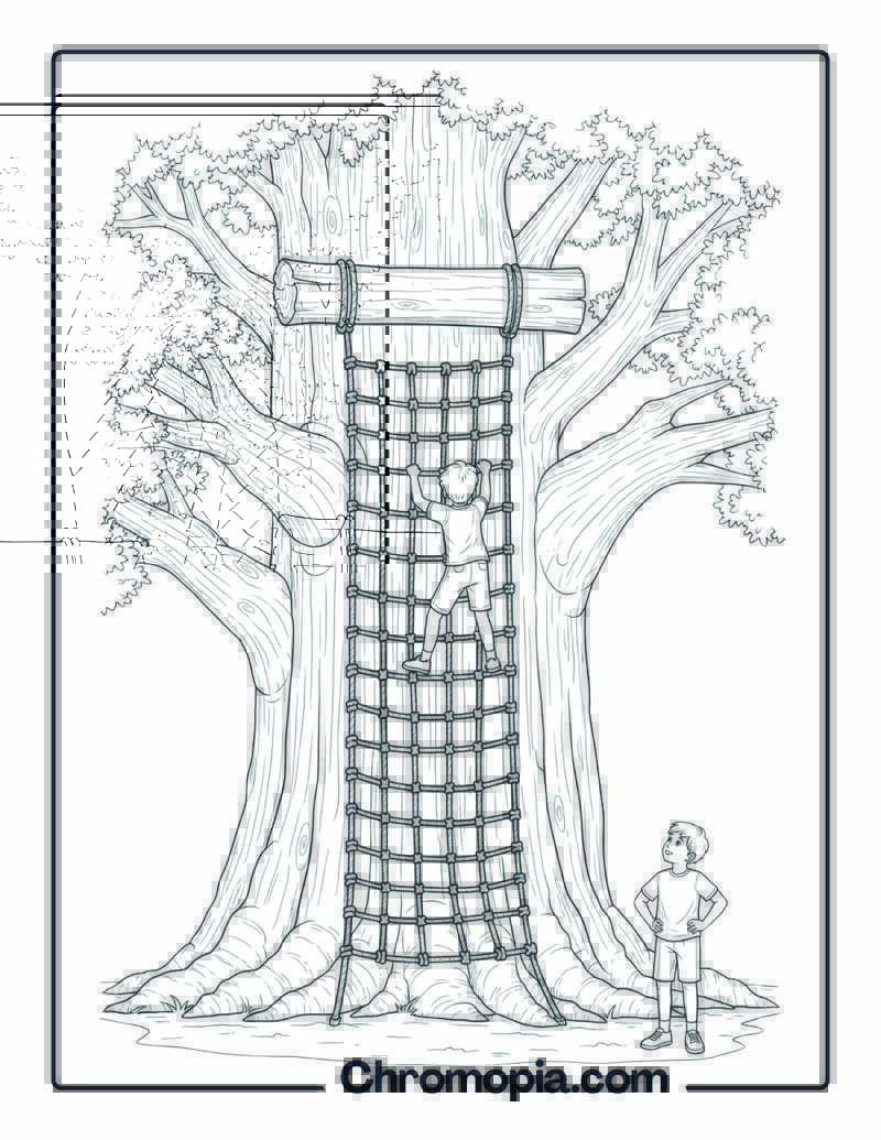 Adventure Tree with Climbing Net Coloring Page