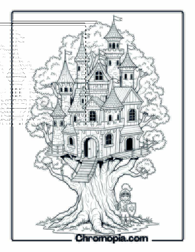 Castle-Themed Treehouse Coloring Sheet