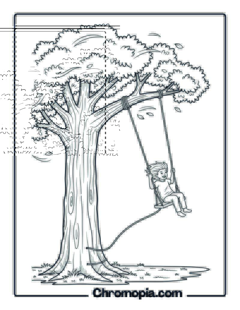 Giant Swing Tree Adventure Coloring Page