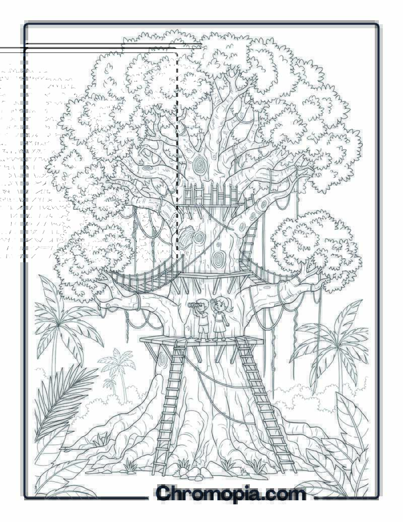 Jungle Adventure Tree Coloring Page