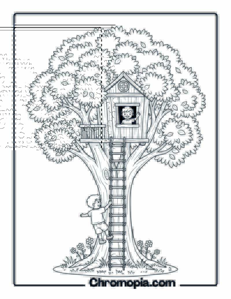 Rope Ladder Treehouse Coloring Sheet