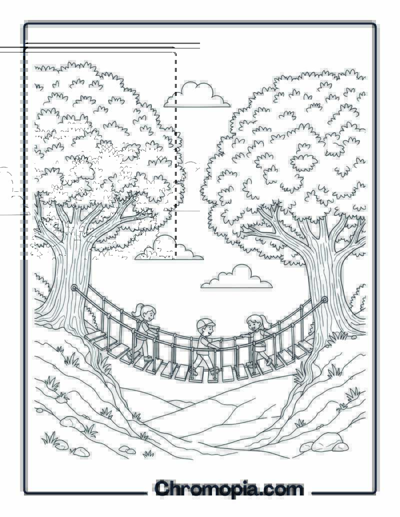 Twin Tree Bridge Adventure Coloring Sheet