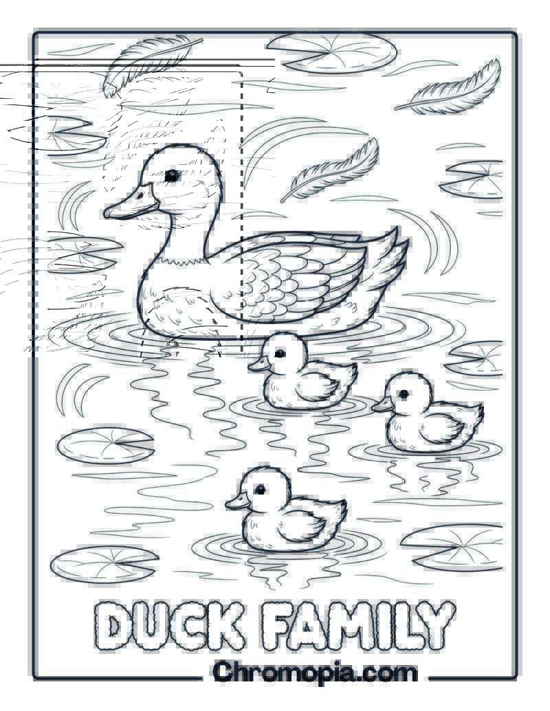 Duck Family Swimming coloring page