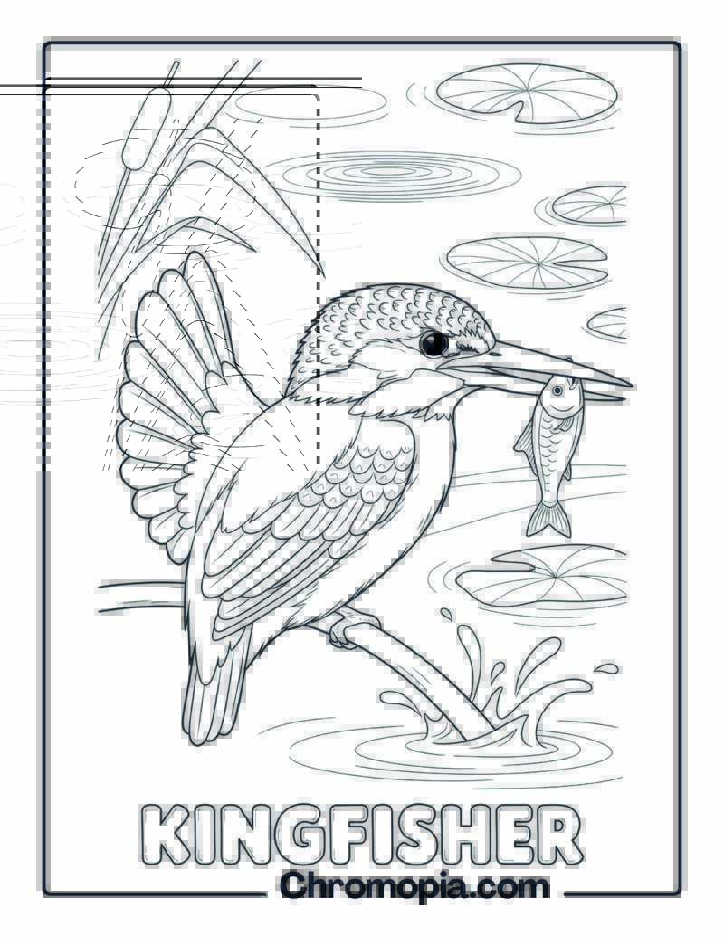 Kingfisher with Fish coloring page