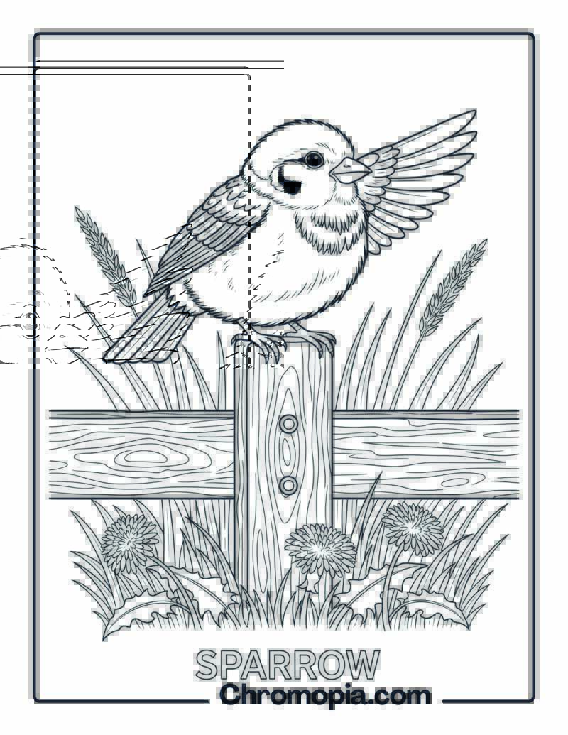 Sparrow on Fence coloring page