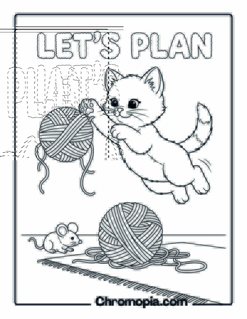 Kitten Playing with Yarn coloring page