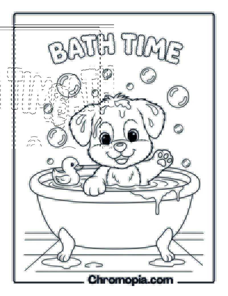 Puppy Bath Time coloring page