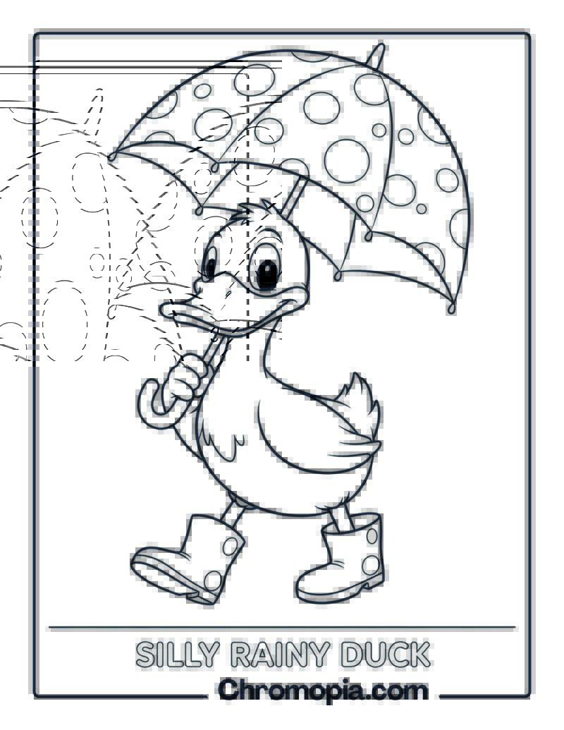 Cartoon Duck with Umbrella Coloring Page