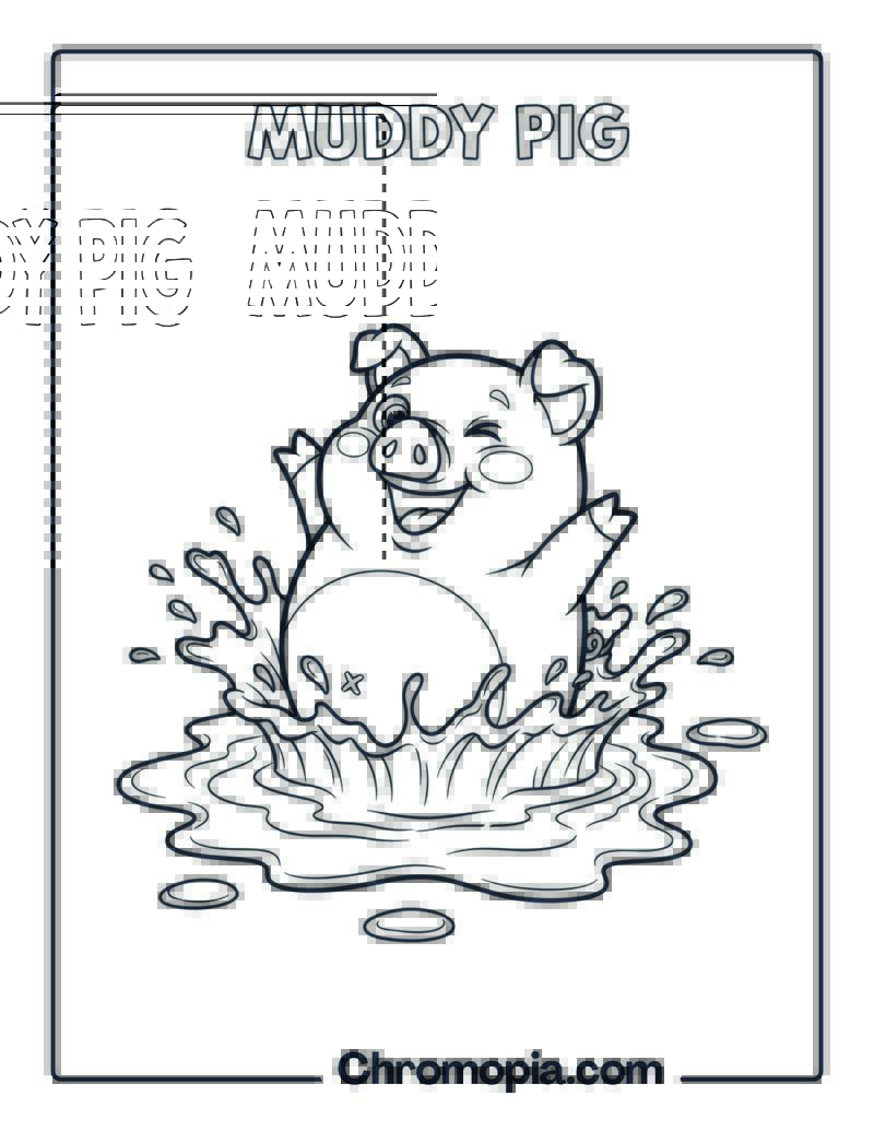 Cartoon Pig in Mud Puddle Coloring Page