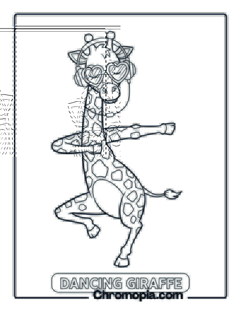 Dancing Giraffe with Glasses Coloring Page