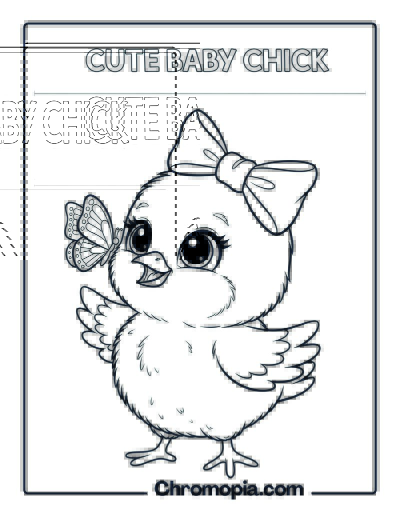 Fluffy Chick Wearing a Bow Coloring Page