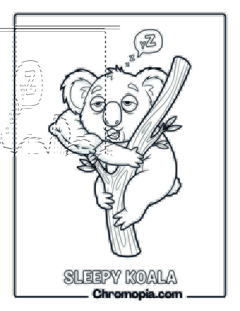 Funny Sleepy Koala Coloring Page
