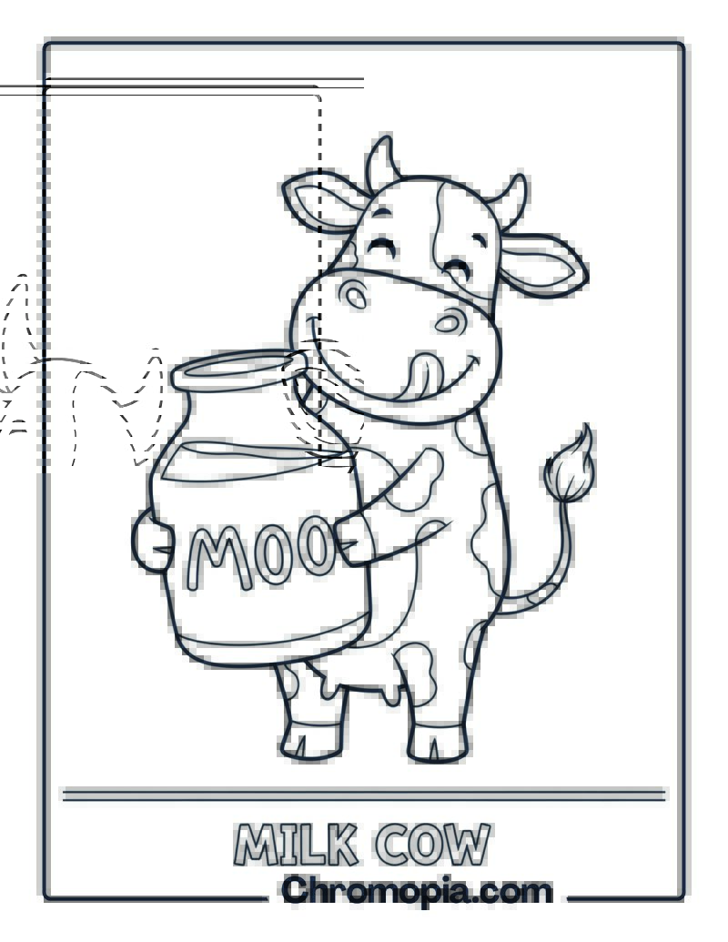 Happy Cow Holding Milk Jug Coloring Page
