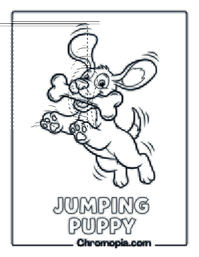 Jumping Puppy with Bone Coloring Page