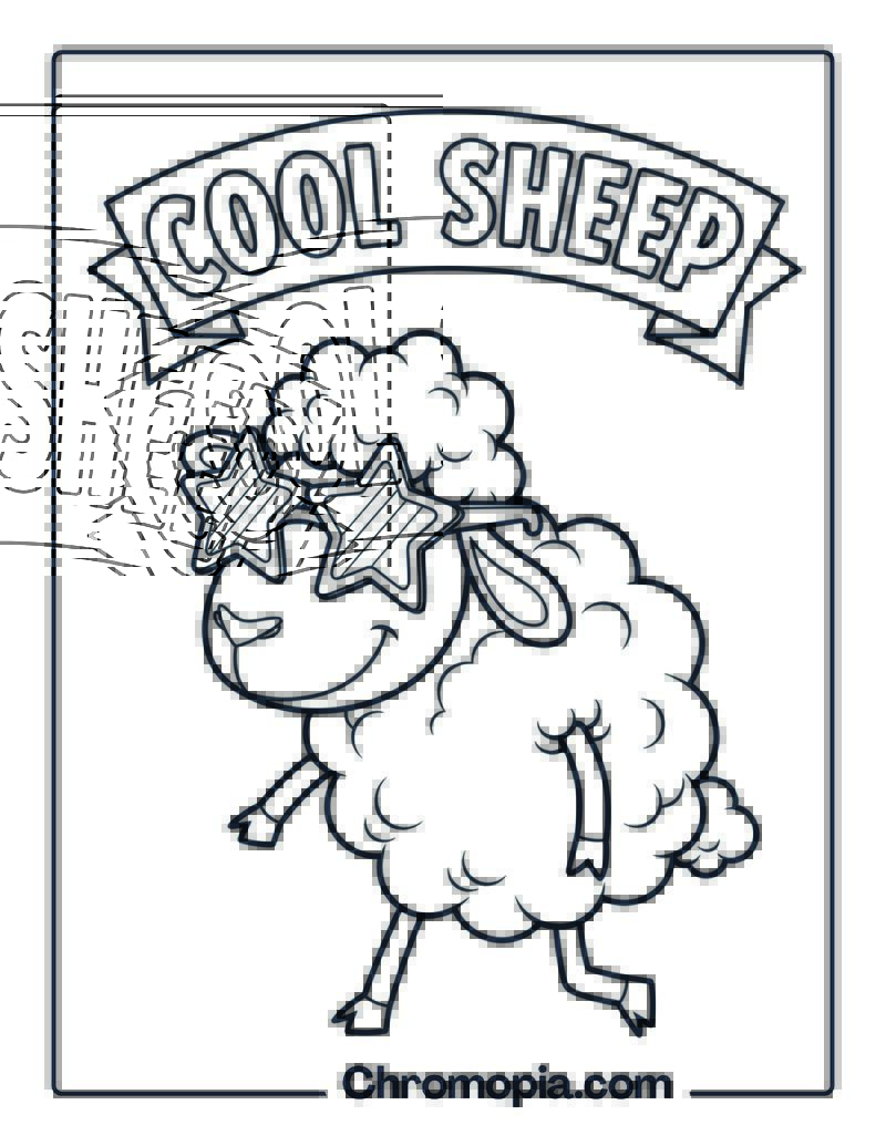 Smiling Sheep with Sunglasses Coloring Page