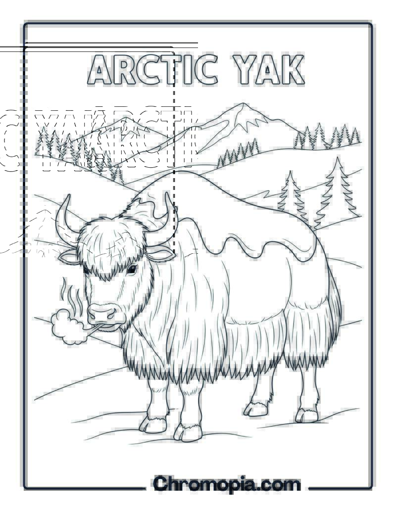 Yak in Mountain Snow coloring page