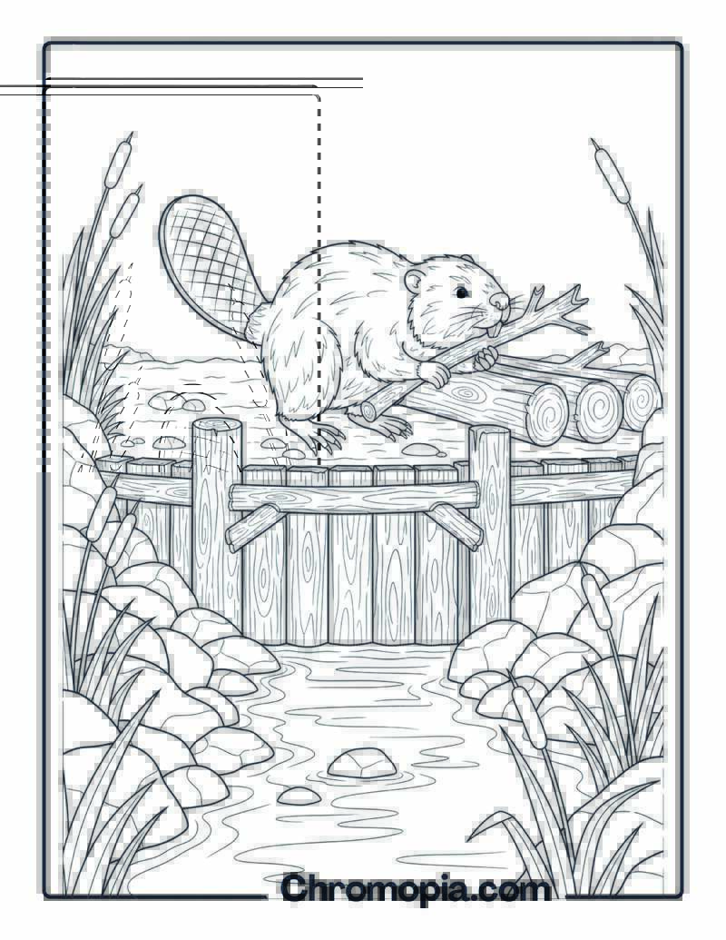 Beaver Building Dam coloring page