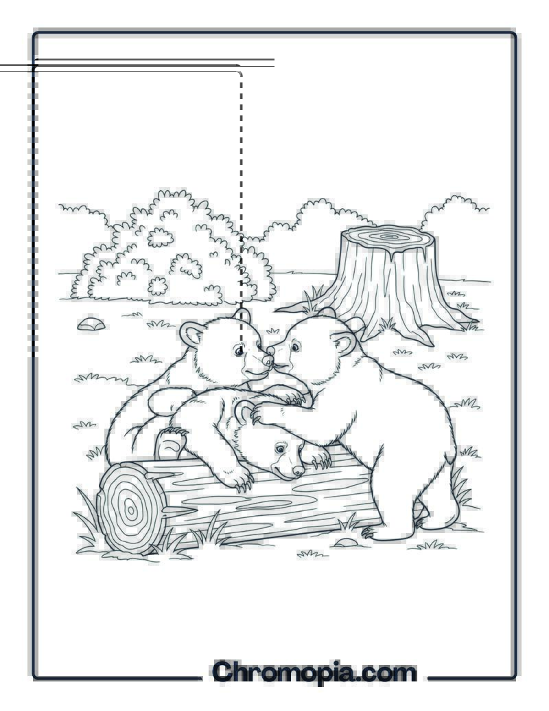 Black Bear Cubs Playing coloring page