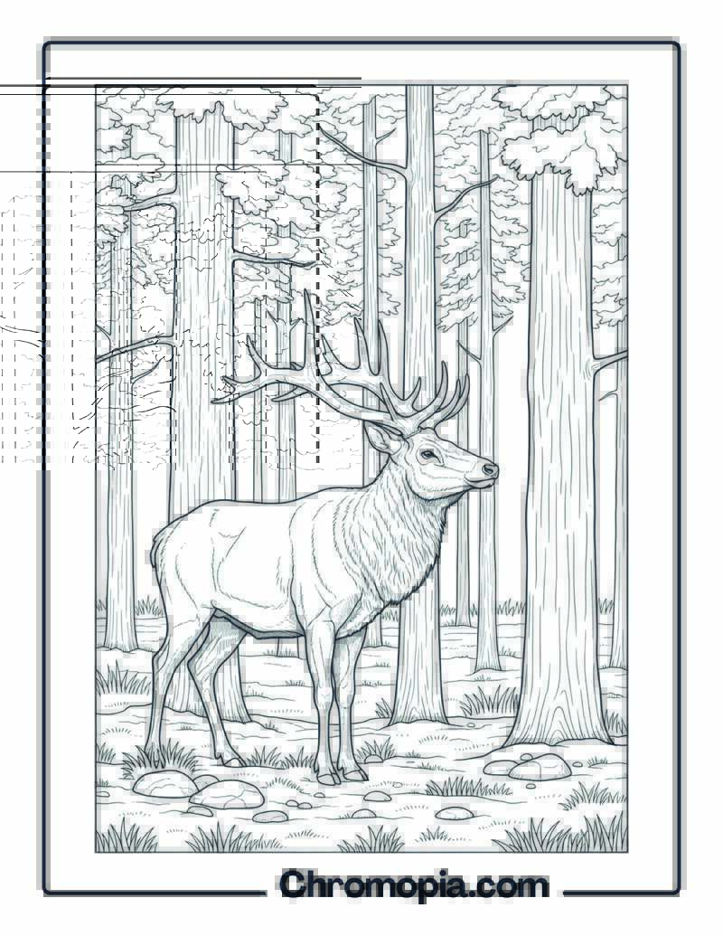Elk in Pine Grove coloring page