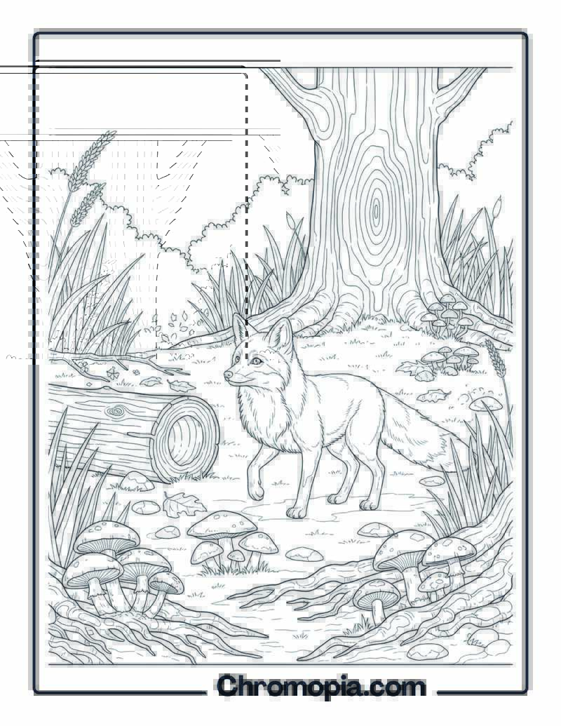 Fox in Forest Clearing coloring page