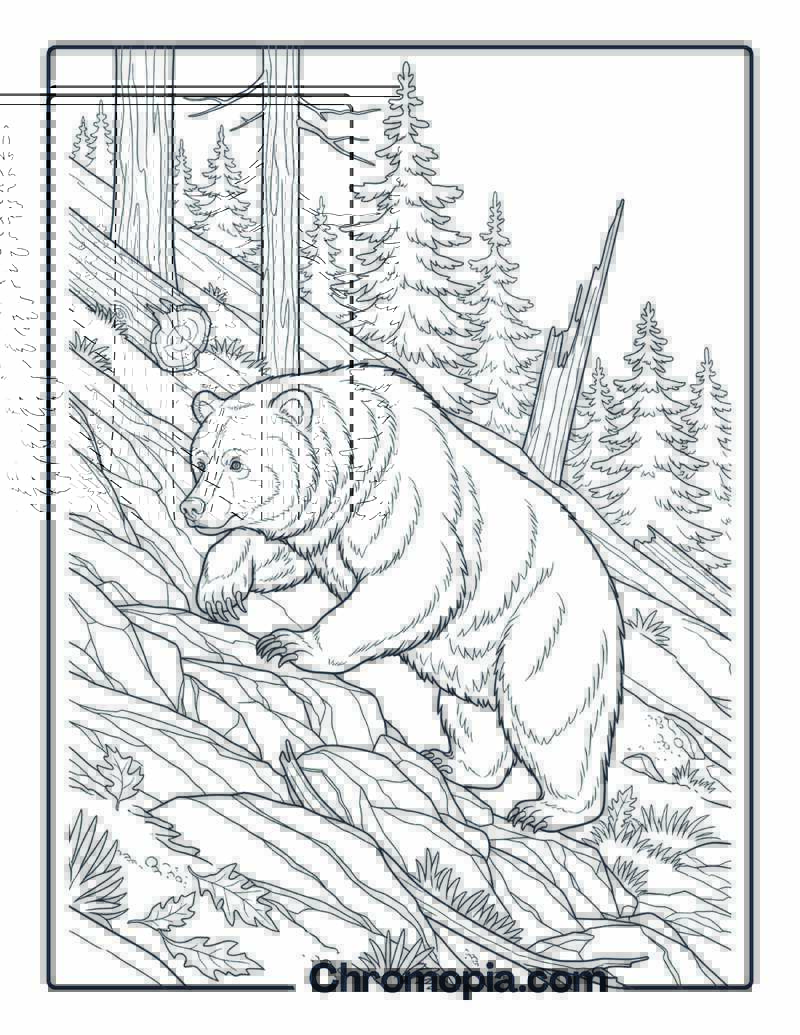 Grizzly Bear on Rocky Slope coloring page