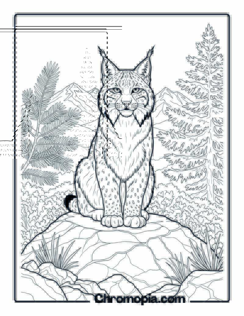 Lynx Sitting on Boulder coloring page