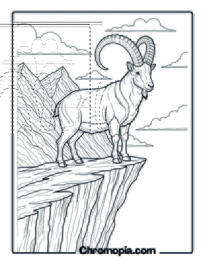 Mountain Goat on Cliff Edge coloring page