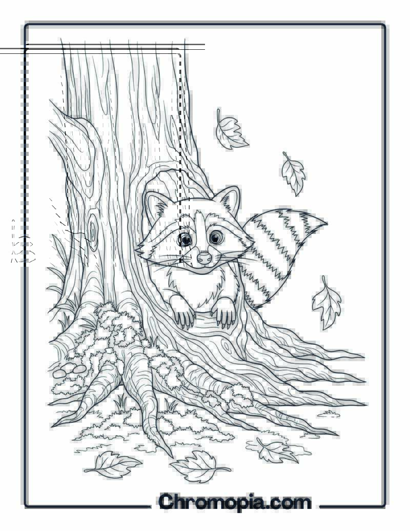 Raccoon Near Tree Hollow coloring page