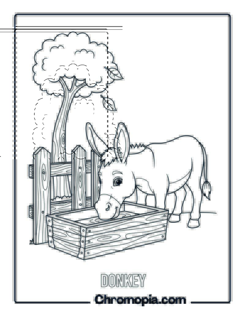 Donkey Beside Water Trough coloring page
