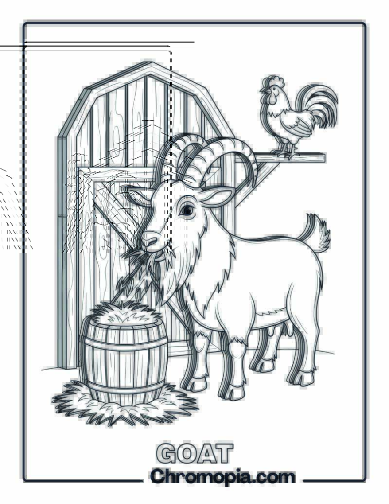 Goat Eating Hay coloring page