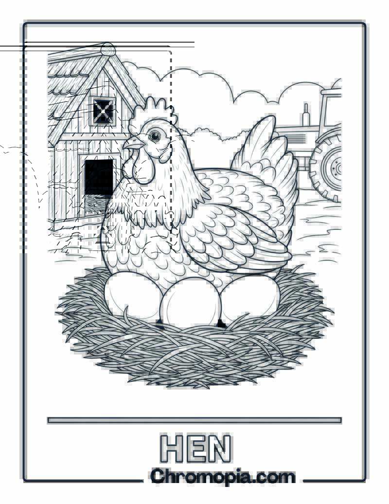 Hen Sitting on Eggs coloring page