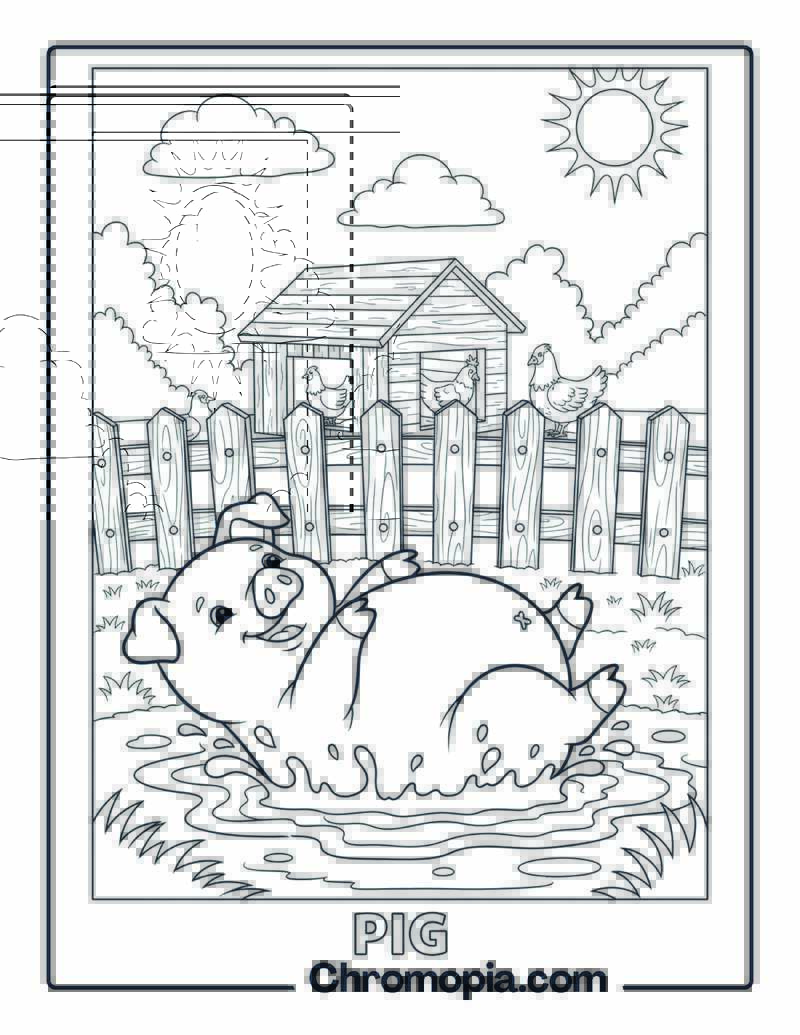 Pig Rolling in Mud coloring page