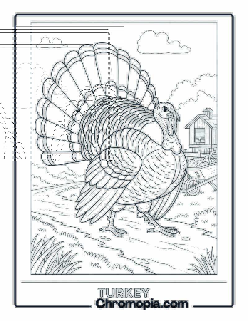 Turkey Strutting on Farm Path coloring page